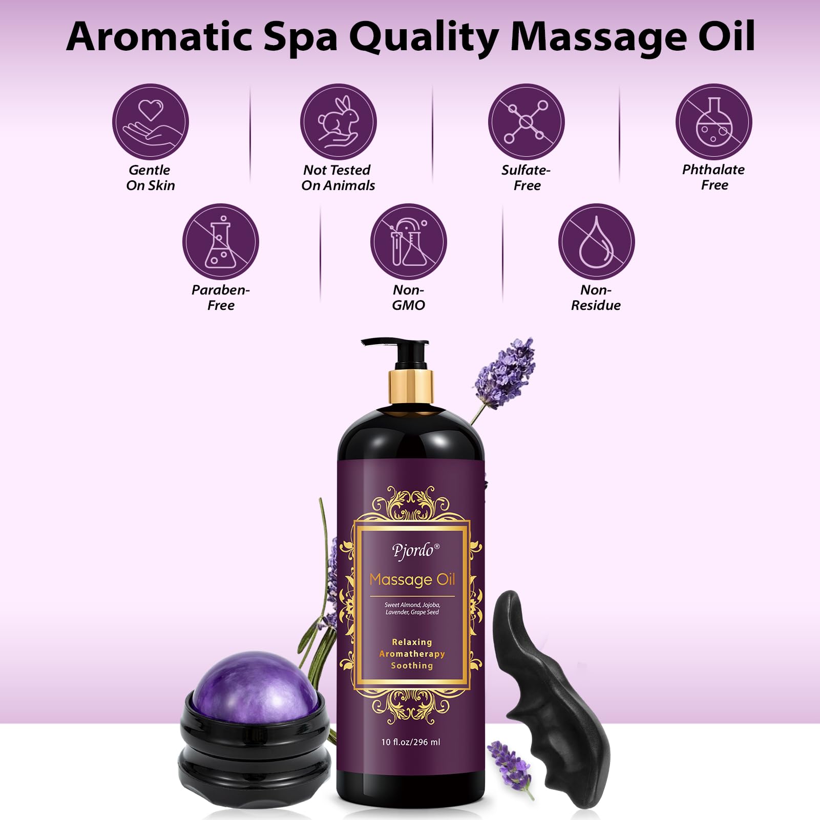 Pjordo natural lavender blend nourishes skin during massage.