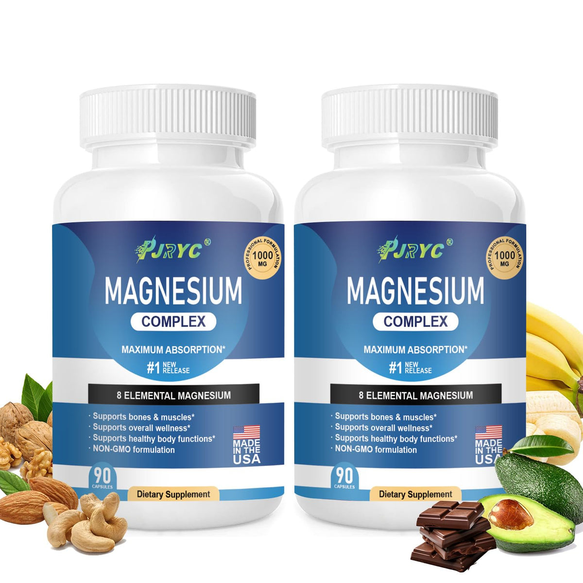 PJRYC Magnesium Complex bottle displaying 8 forms for daily balance
