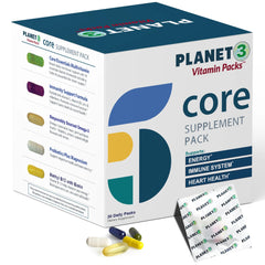 Planet 3 Daily Vitamin Packs box shows convenient all-in-one daily wellness for adults.