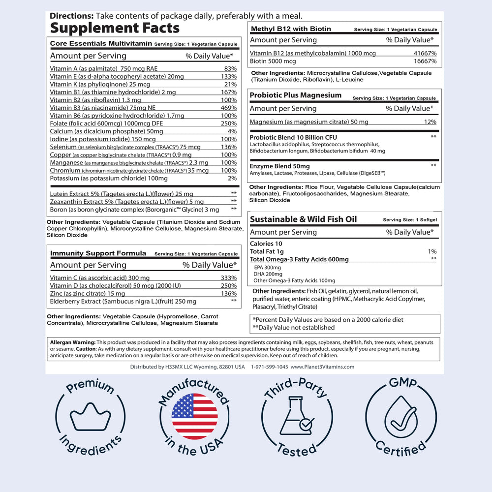 Planet 3 Daily Vitamin Packs travel-use setup suggests on-the-go regimen.