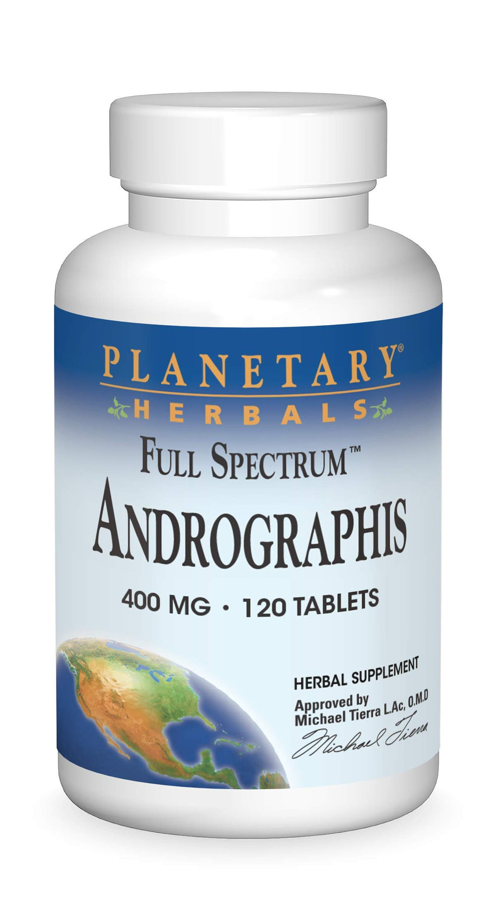 Planetary Herbals Andrographis 400mg tablets in bottle for immune support.