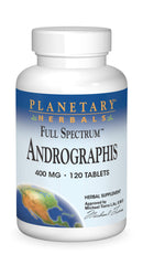 Planetary Herbals Andrographis 400mg tablets in bottle for immune support.