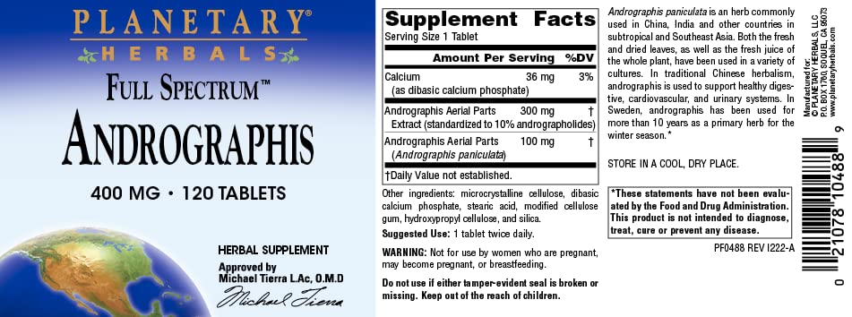 Planetary Herbals Andrographis whole leaf illustration highlights full plant spectrum.
