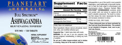 Planetary Herbals Ashwagandha Full Spectrum 570 mg packaging box with earthy branding.