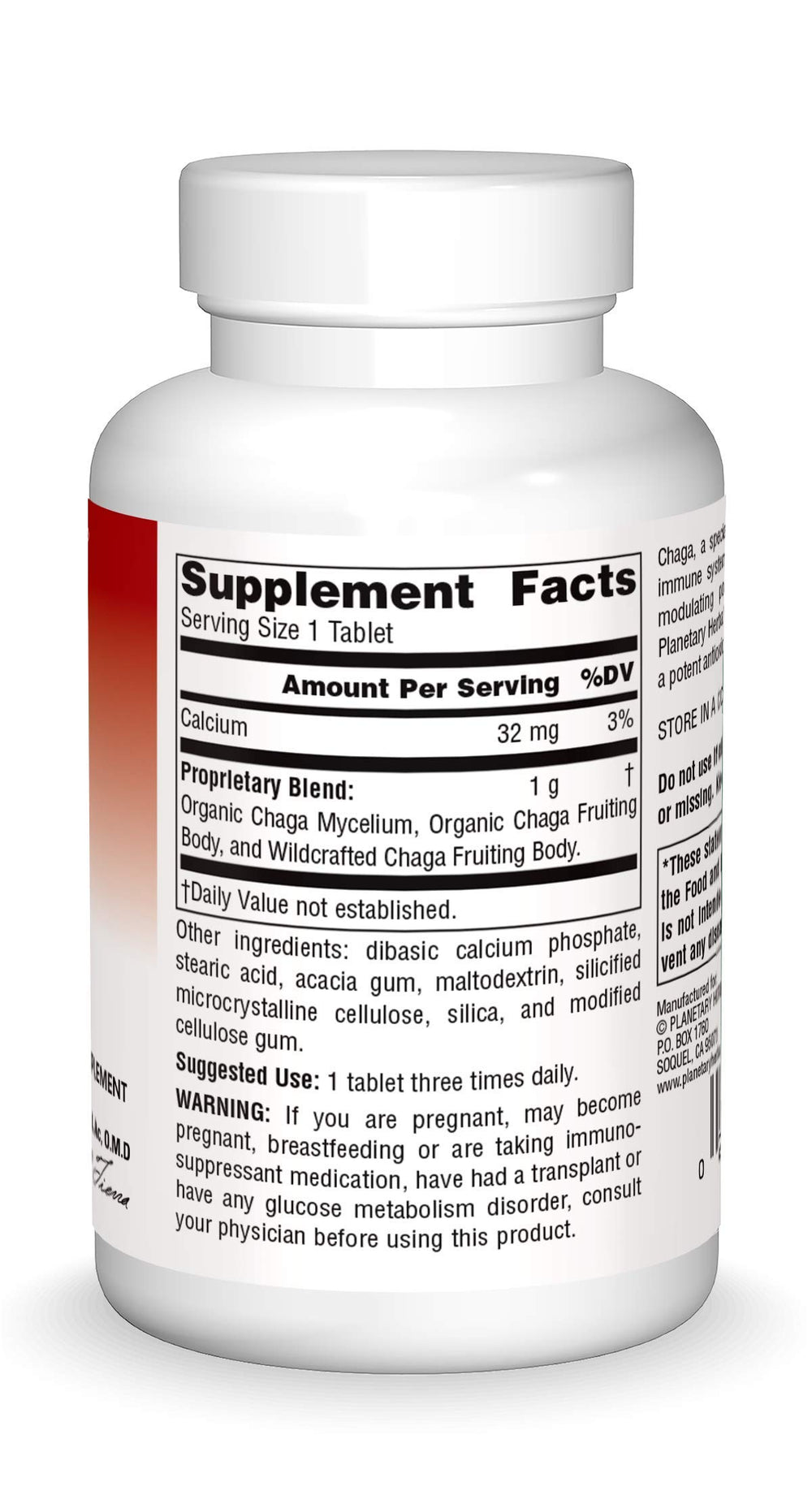 Planetary Herbals Chaga label closeup with full spectrum antioxidant information.