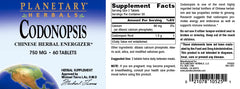 Planetary Herbals Codonopsis bottle side view showing label consistency and dosage.