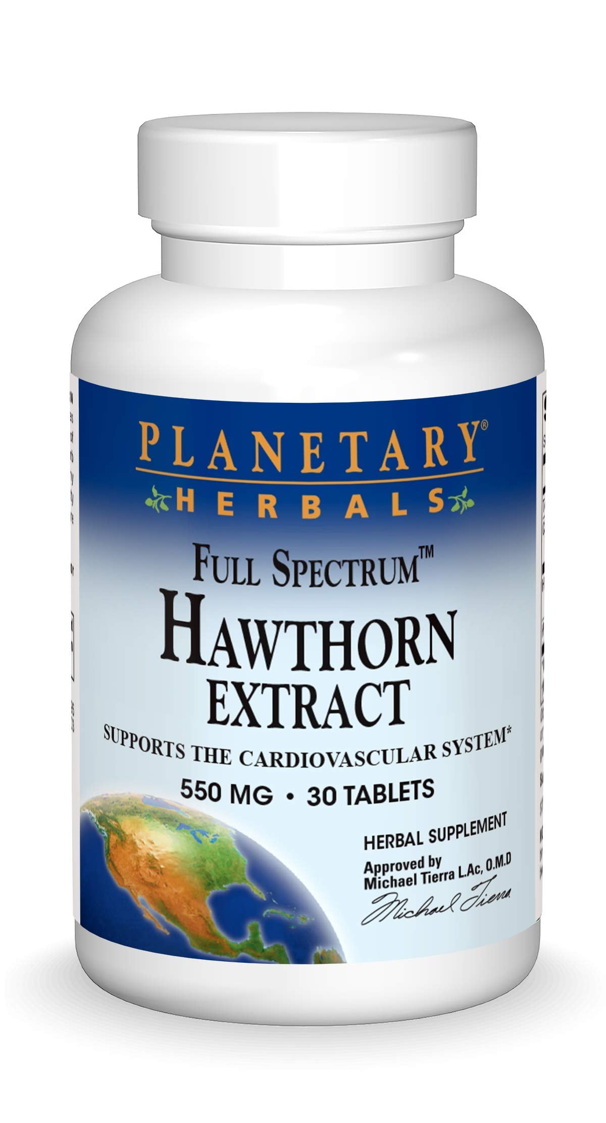 Planetary Herbals hawthorn tablets bottle suggesting daily heart-friendly use.