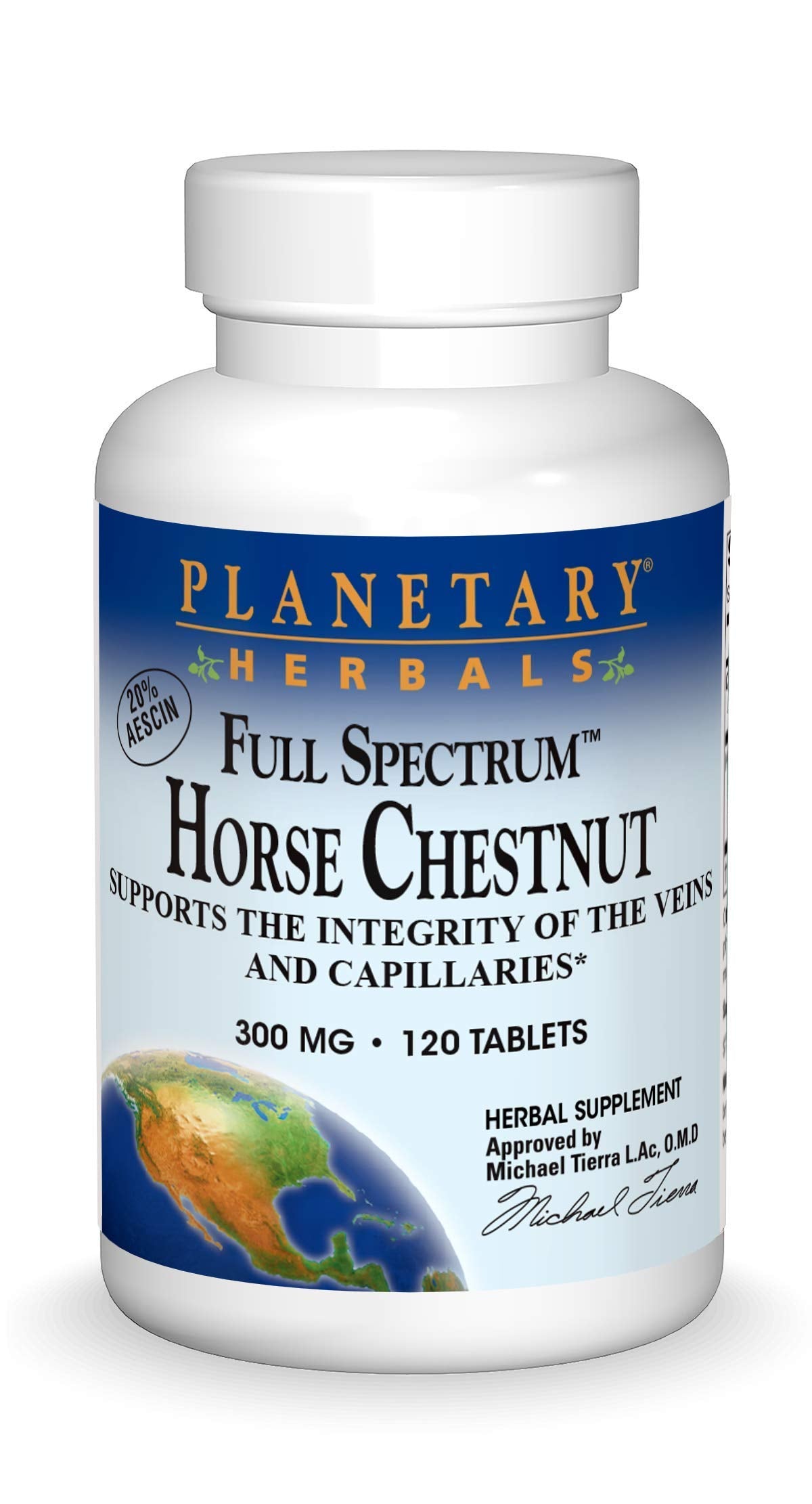Planetary Herbals Full Spectrum Horse Chestnut bottle with 120 tablets for daily vascular support