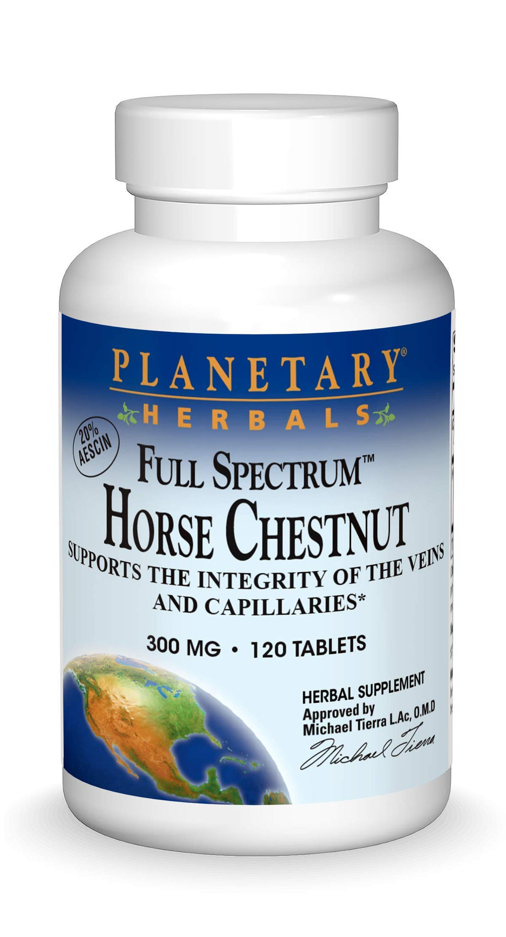 Planetary Herbals Full Spectrum Horse Chestnut bottle with 120 tablets for daily vascular support