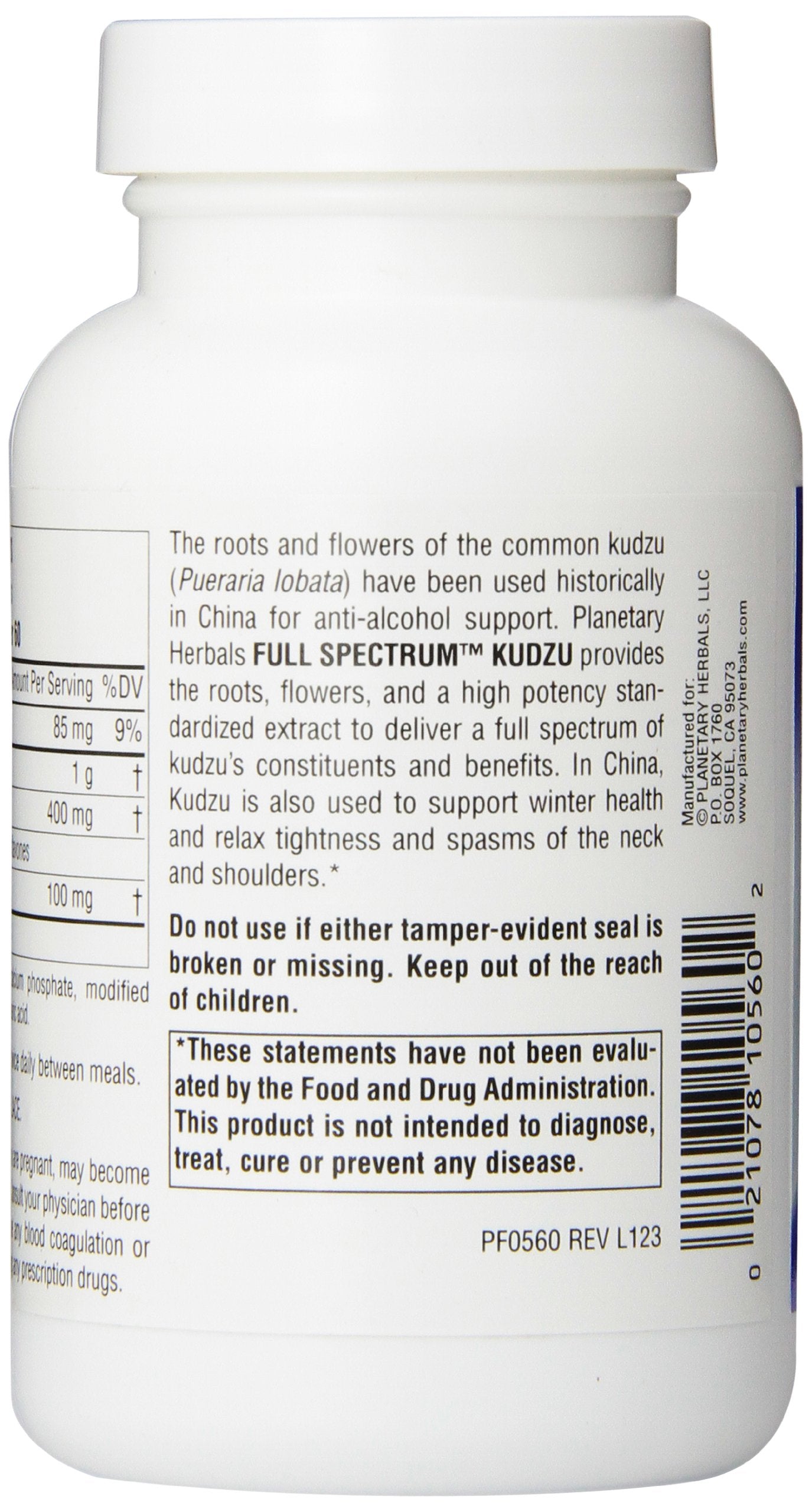 Planetary Herbals Kudzu facts panel image emphasizes potency and quality.