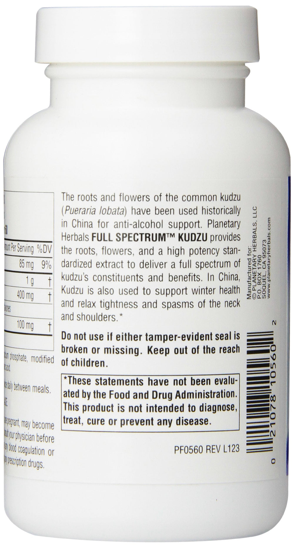 Planetary Herbals Kudzu facts panel image emphasizes potency and quality.