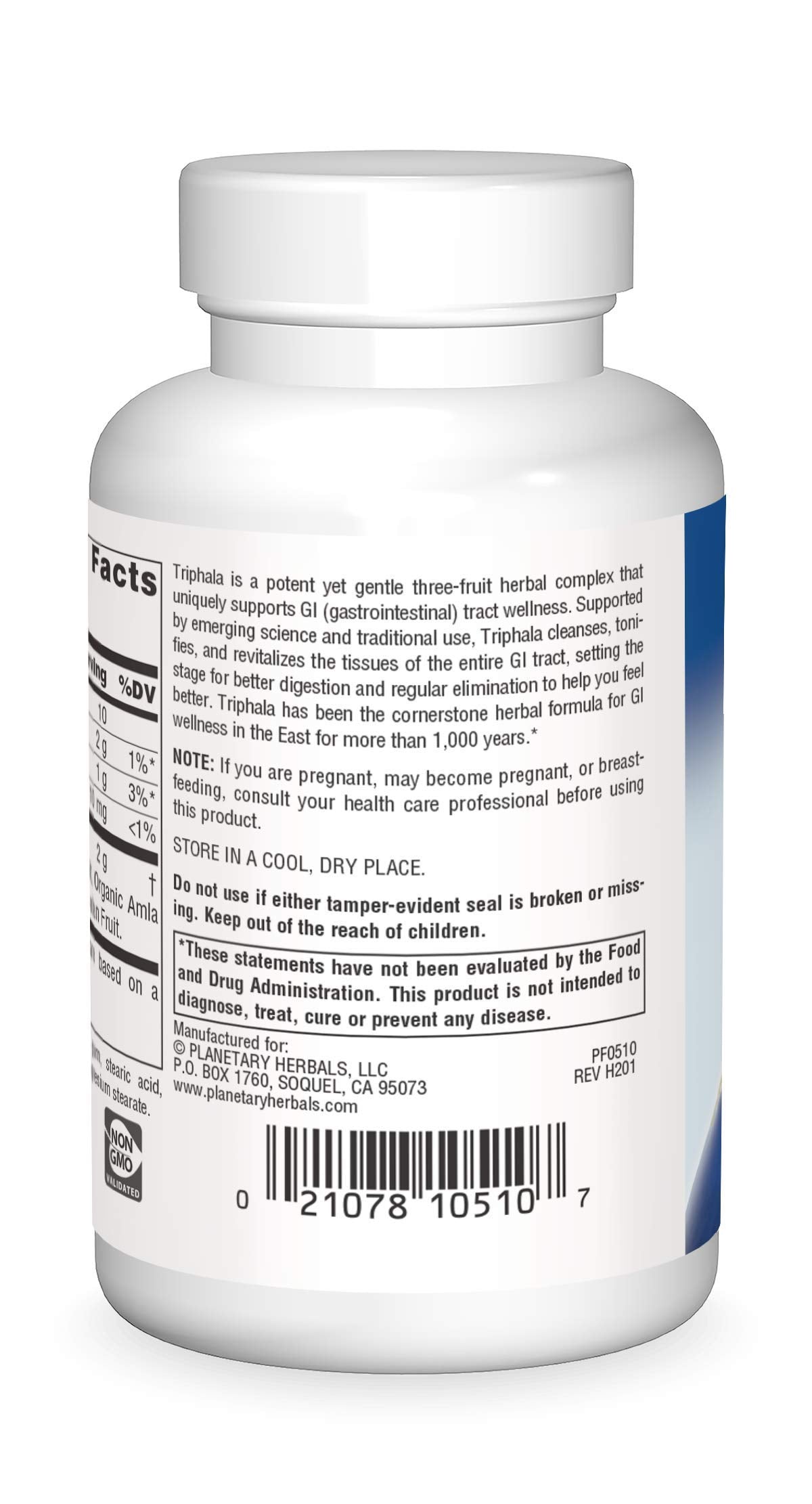 Planetary Herbals Triphala Gold tablets close-up showing 1000 mg dosage