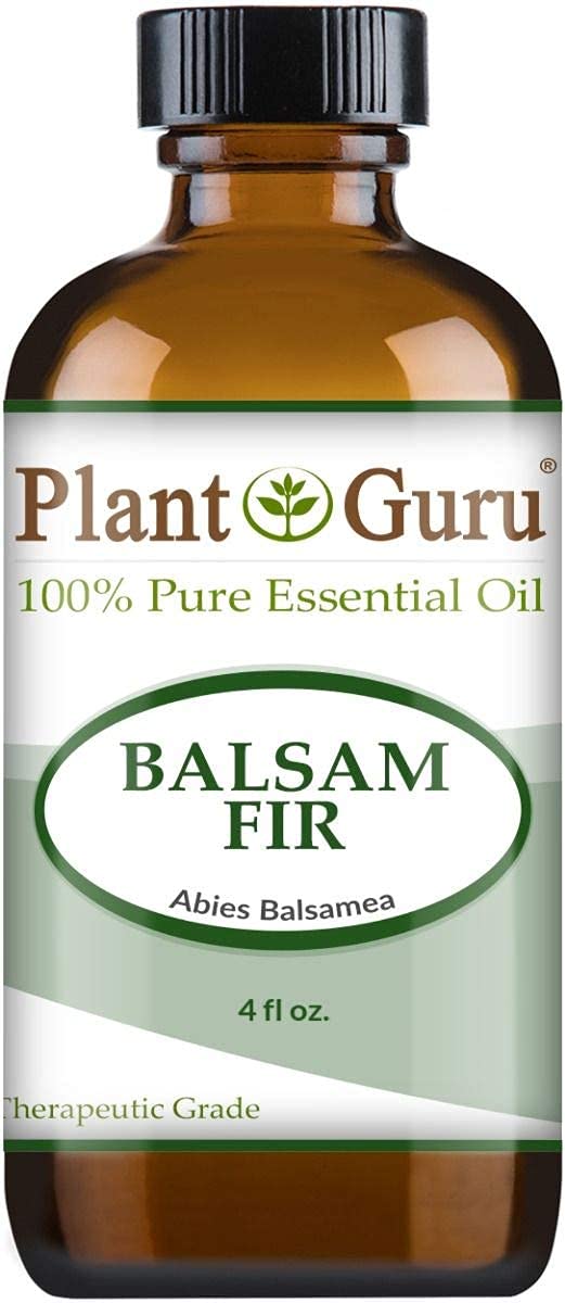 Close-up of Plant Guru Balsam Fir Needle oil bottle for pine-scented diffuser blends