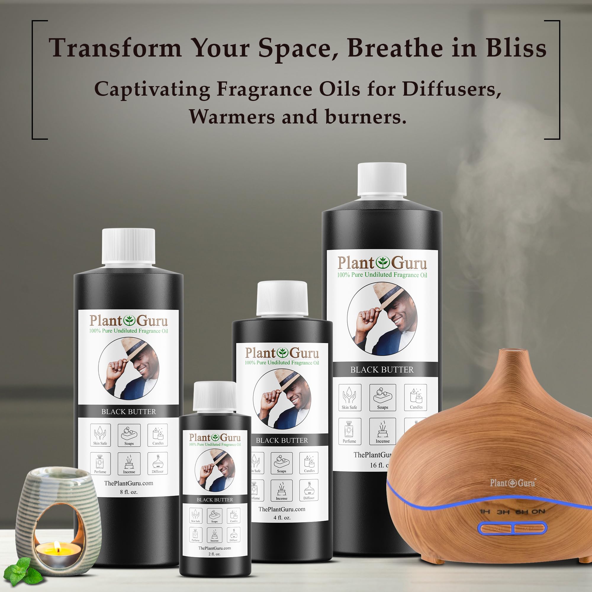 Plant Guru Black Butter diffuser drops ready to scent rooms