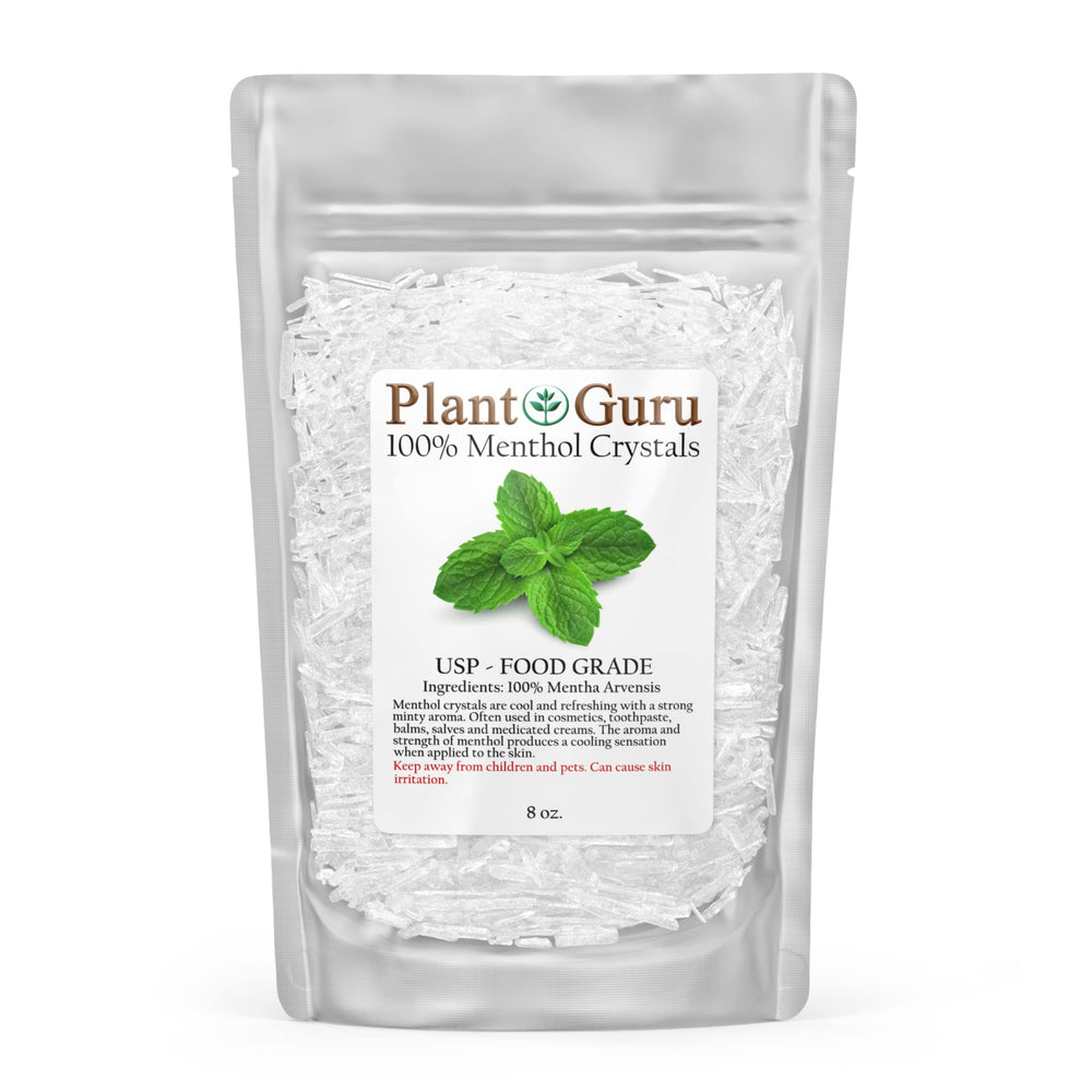 Plant Guru Menthol Crystals 8oz bottle ready for cosmetics and DIY skincare