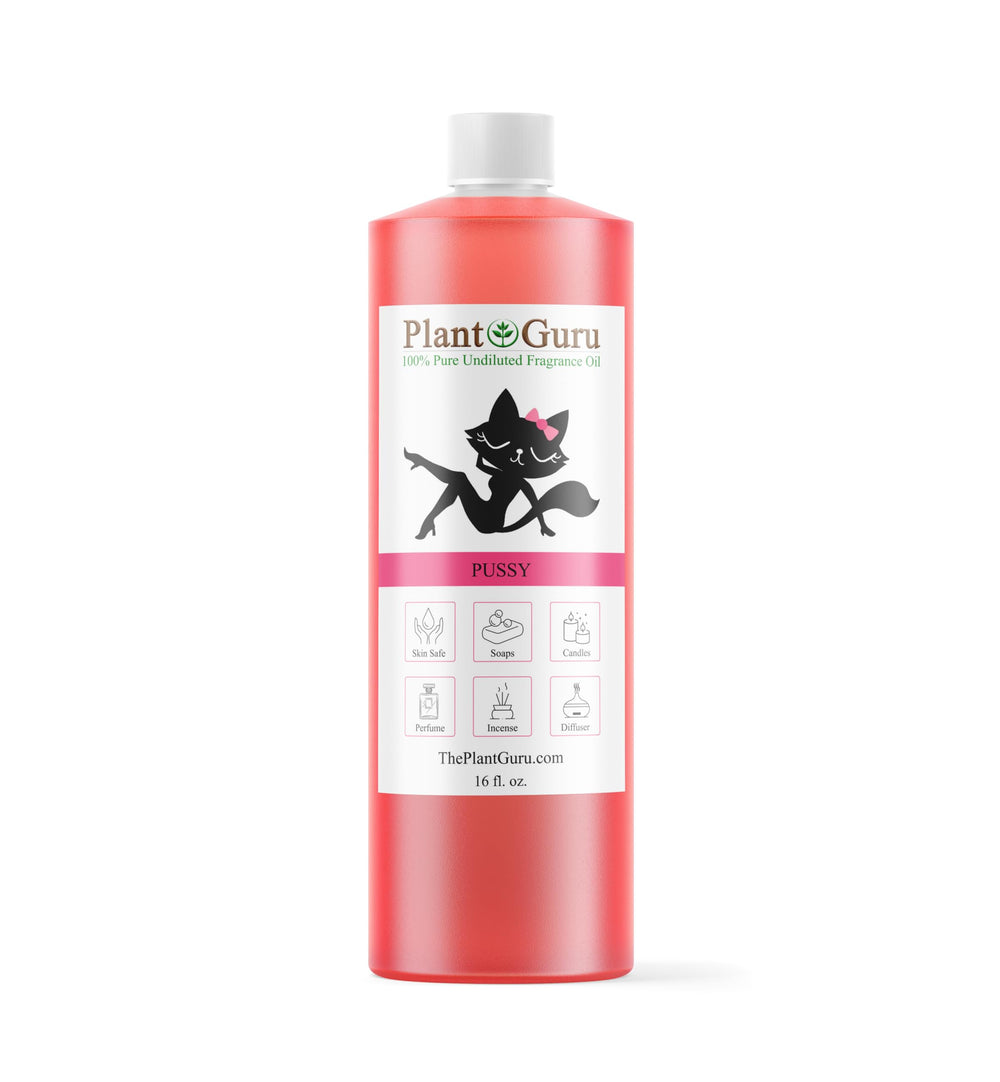 Plant Guru Pussy Perfume Fragrance Oil 16 oz bottle front view for skin use.