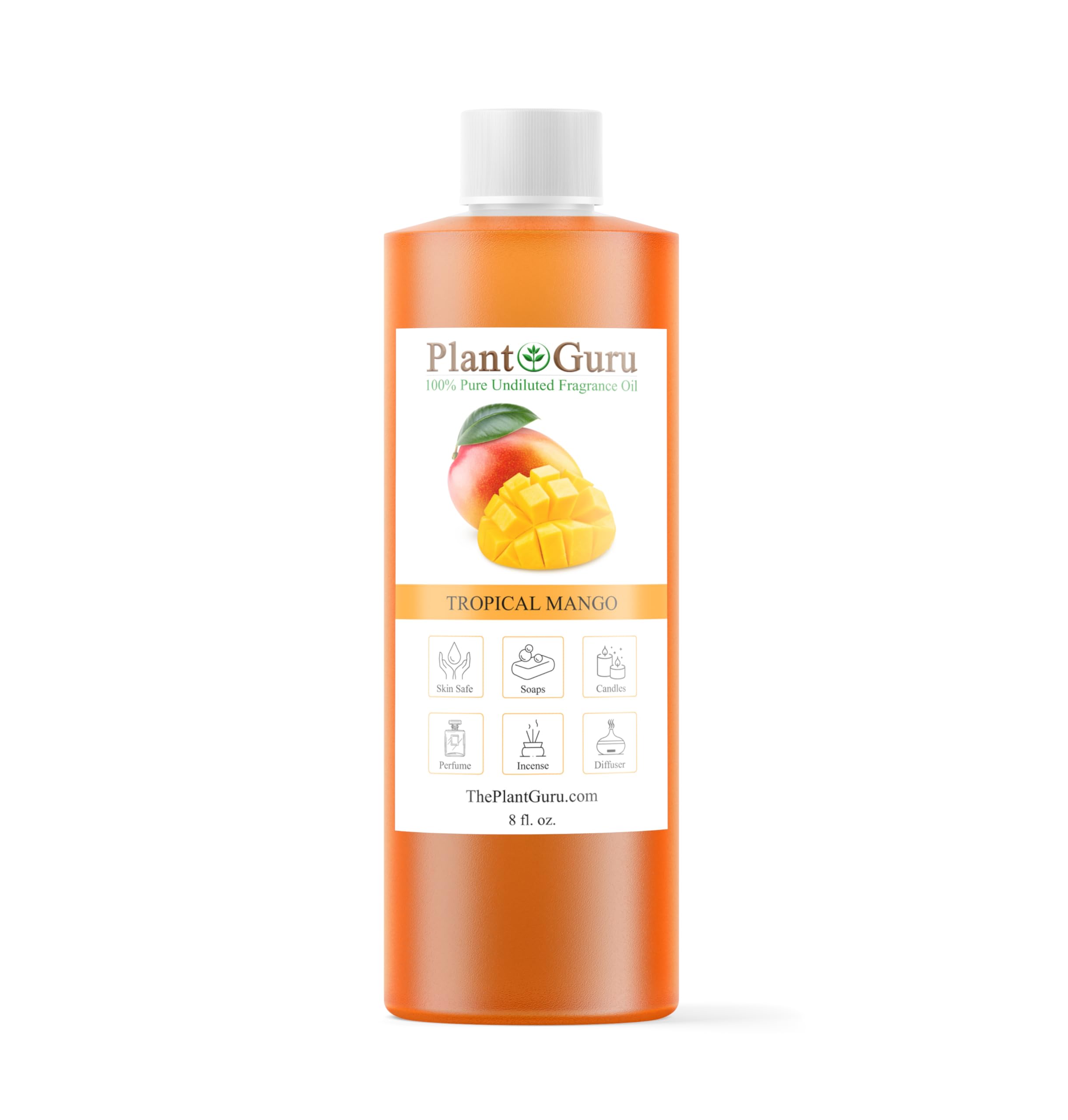 Plant Guru Tropical Mango fragrance oil bottle for DIY projects like soaps and candles.
