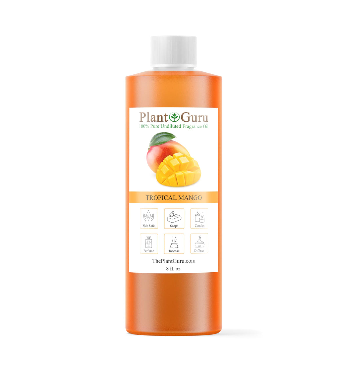 Plant Guru Tropical Mango fragrance oil bottle for DIY projects like soaps and candles.