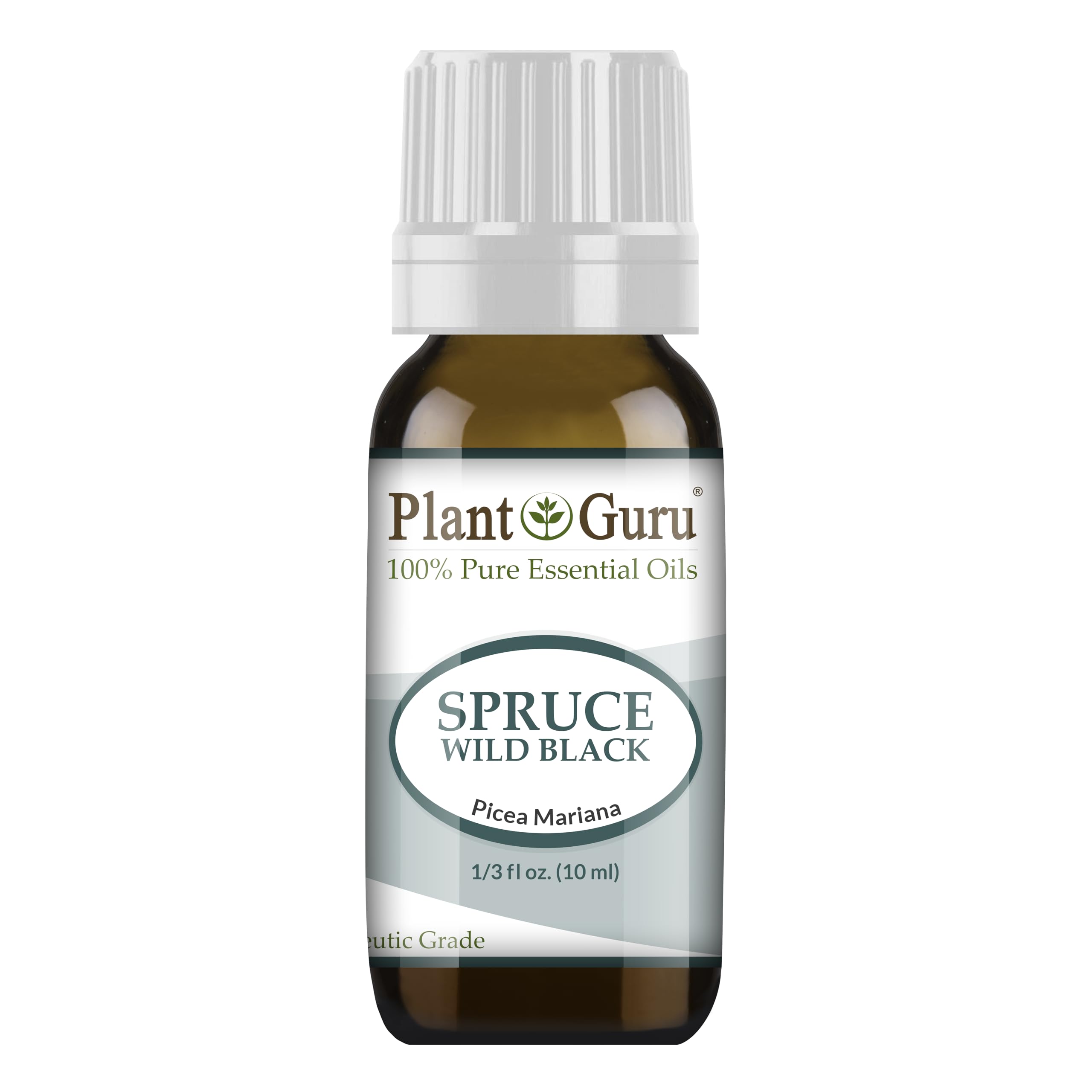 Plant Guru Wild Black Spruce essential oil bottle with fresh woody aroma for calming aromatherapy