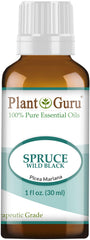 Plant Guru Wild Black Spruce bottle pour showing pure essential oil for diffusion and aroma