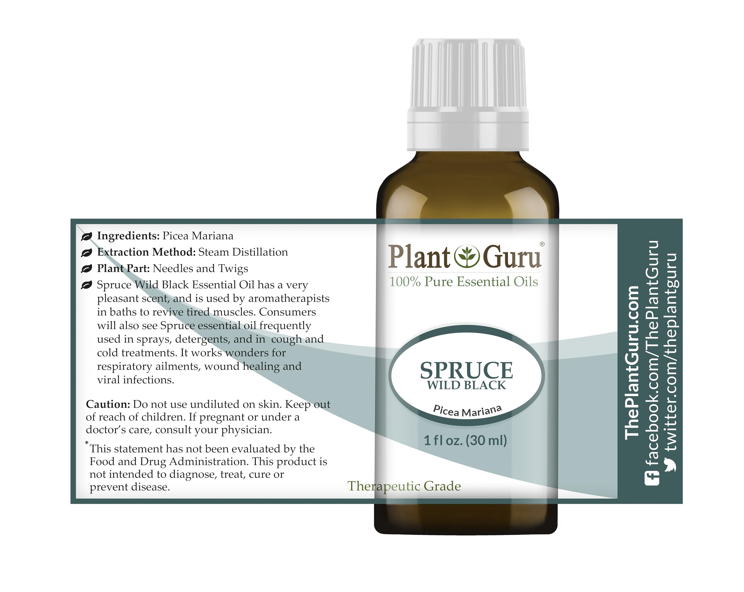 Plant Guru Wild Black Spruce label close-up highlighting purity and therapeutic-grade quality