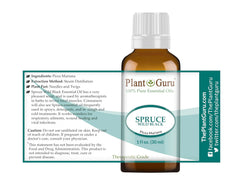 Plant Guru Wild Black Spruce label close-up highlighting purity and therapeutic-grade quality