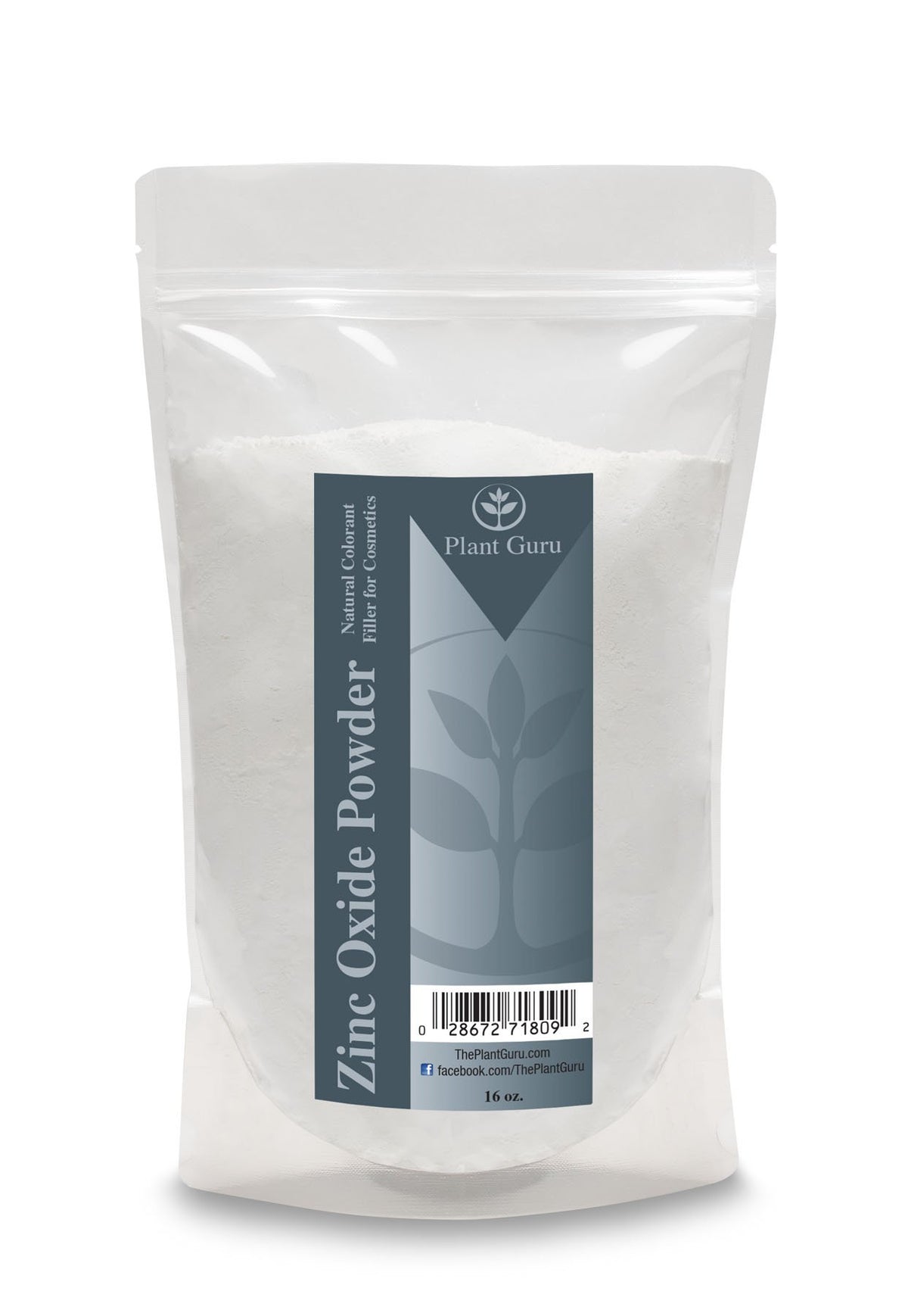Plant Guru zinc oxide powder bottle for DIY skincare, non-nano, mineral sunscreen option.