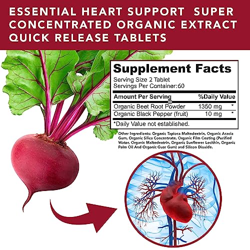 Plant.O Nutrition beet root tablets close-up shows 1350mg strength per serving.