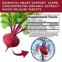 Plant.O Nutrition beet root tablets close-up shows 1350mg strength per serving.