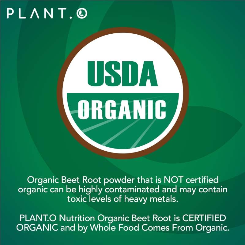 Plant.O Nutrition label highlights USDA Organic certification and clean ingredients.