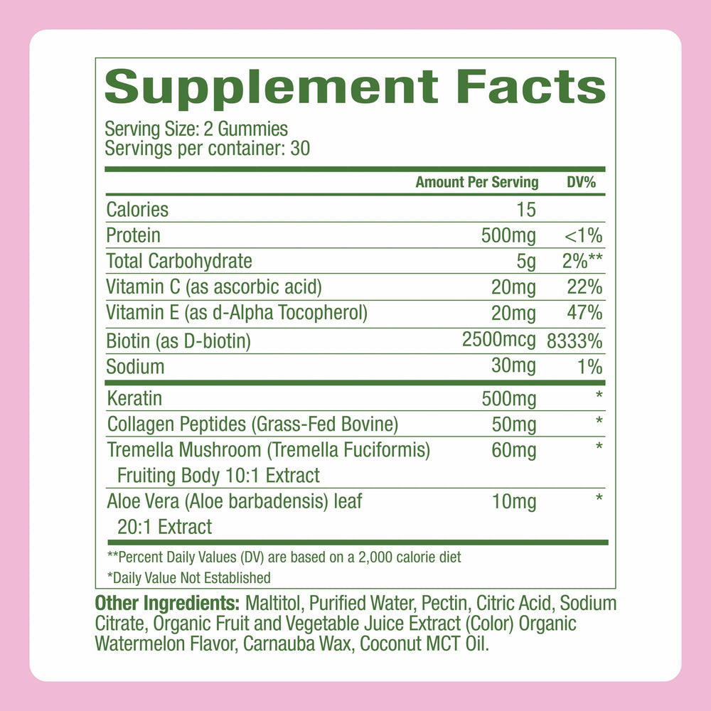 Plant People WonderBeauty gummies close-up highlighting delicious watermelon flavor for daily beauty support.