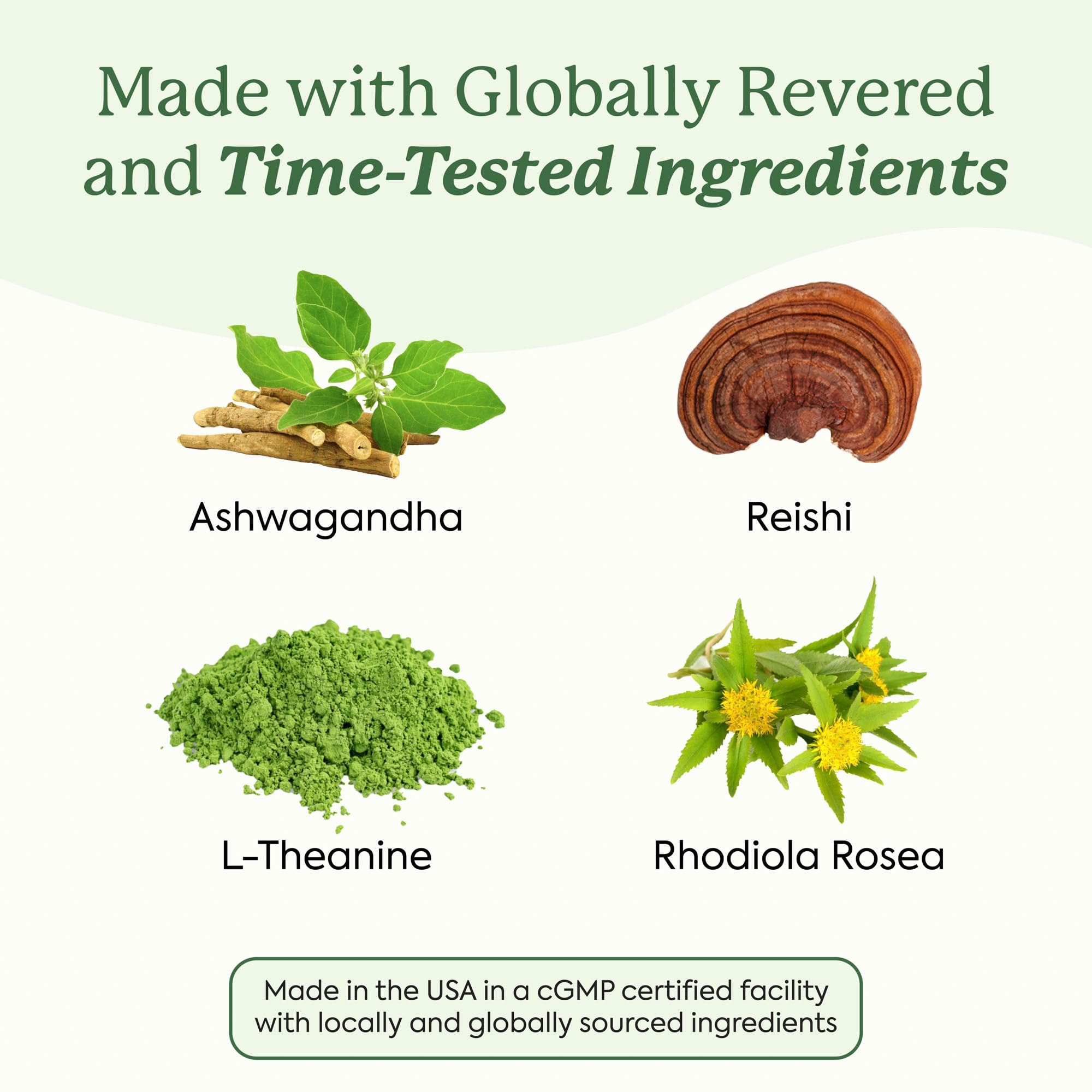 Vegan gluten-free badge with WonderCalm and ingredient list for transparency