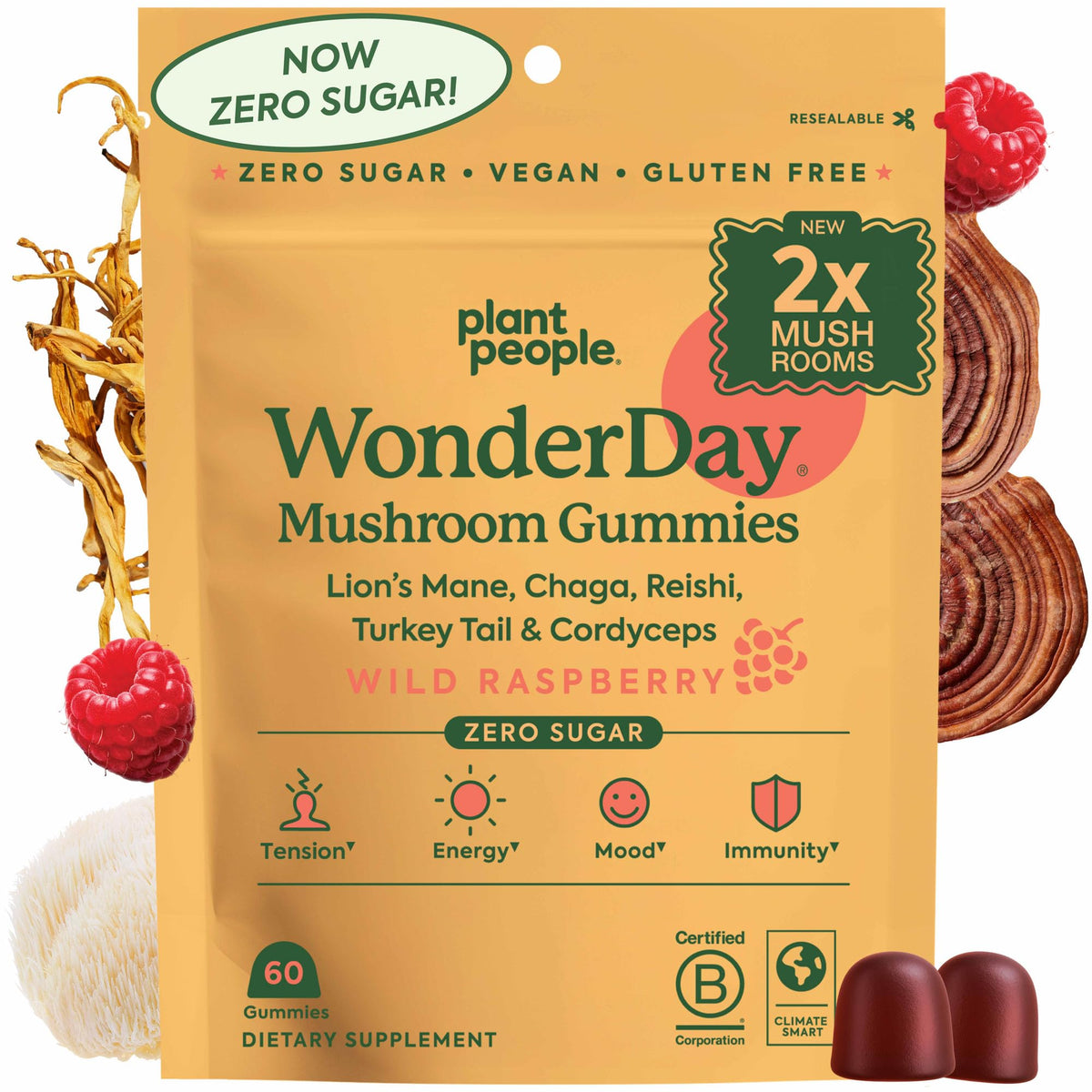 Plant People WonderDay bottle close-up highlighting sugar-free formula for daily wellness