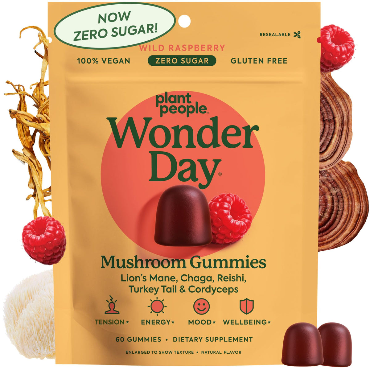 Plant People WonderDay bottle with gummies, convenient daily supplement for mood, energy, and immune support.