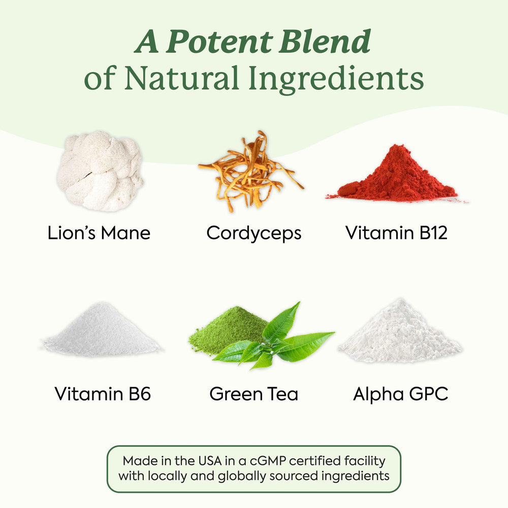 WonderFocus label details Lion's Mane and Cordyceps ingredients for cognitive support.
