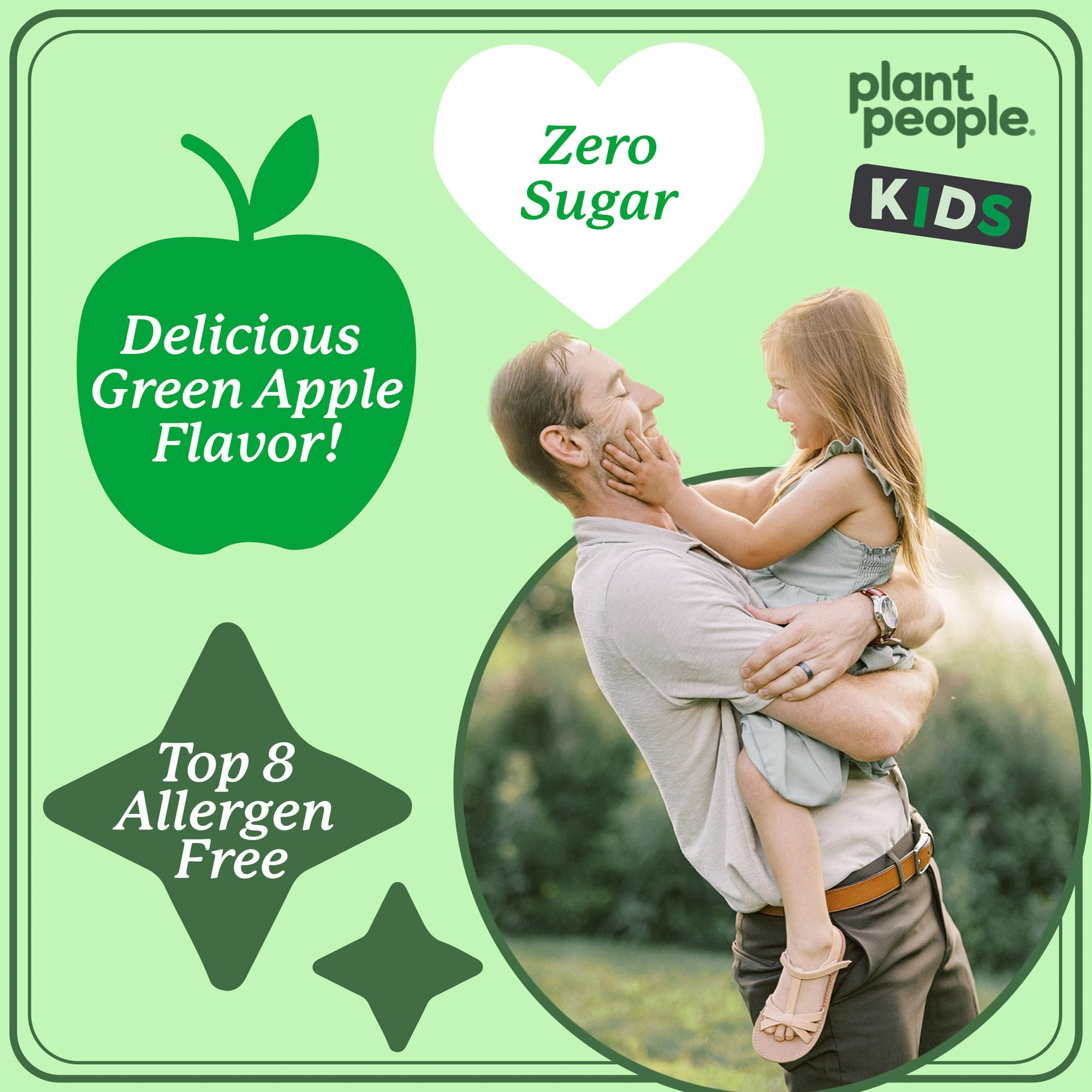 Plant People WonderGreens packaging shows zero-sugar and allergen-free benefits.