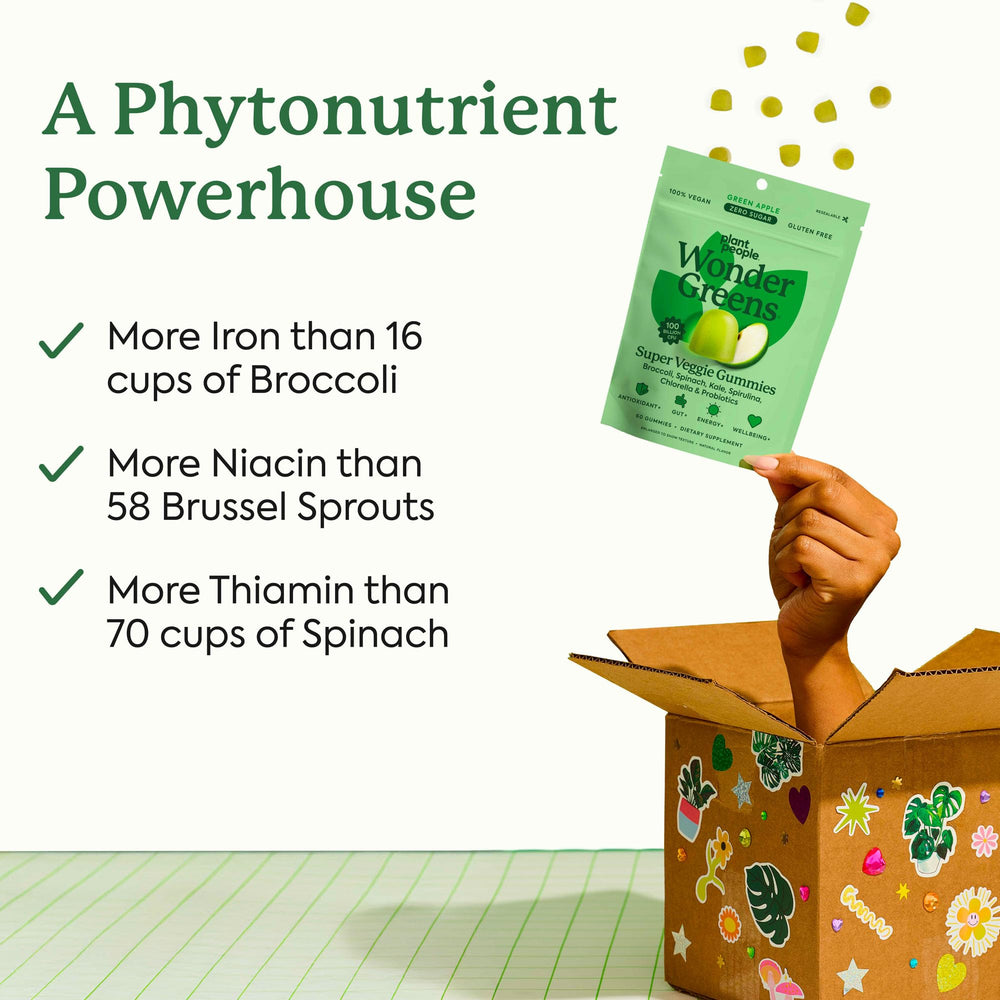 Plant People WonderGreens packaging pouch highlights recyclable materials for eco-conscious daily use.