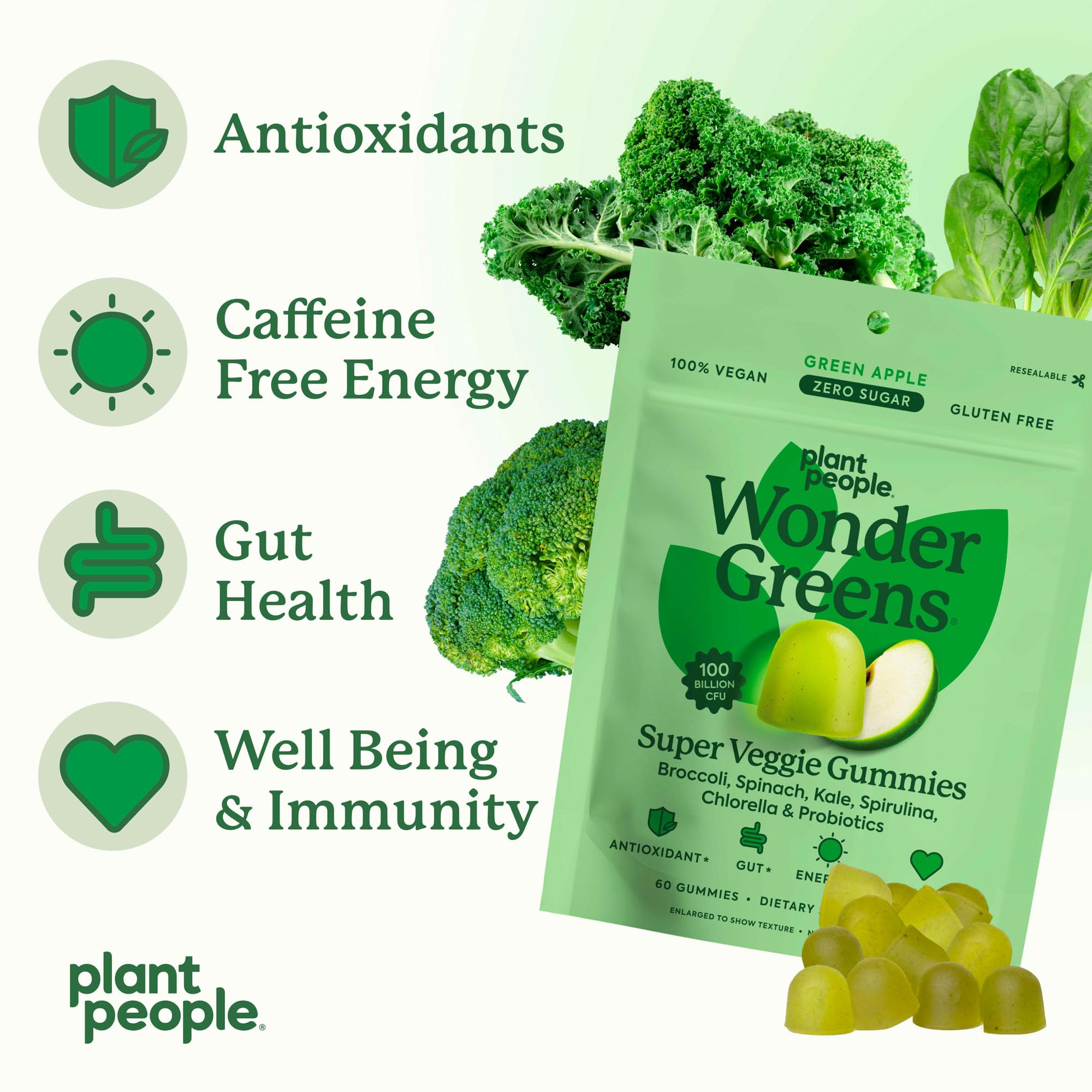 Plant People WonderGreens spirulina and chlorella blend visible for antioxidant-rich greens.