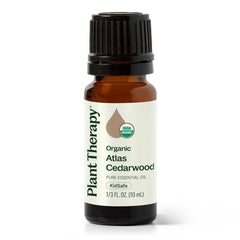Plant Therapy Atlas Cedarwood bottle for diffusion and calming aromatherapy.