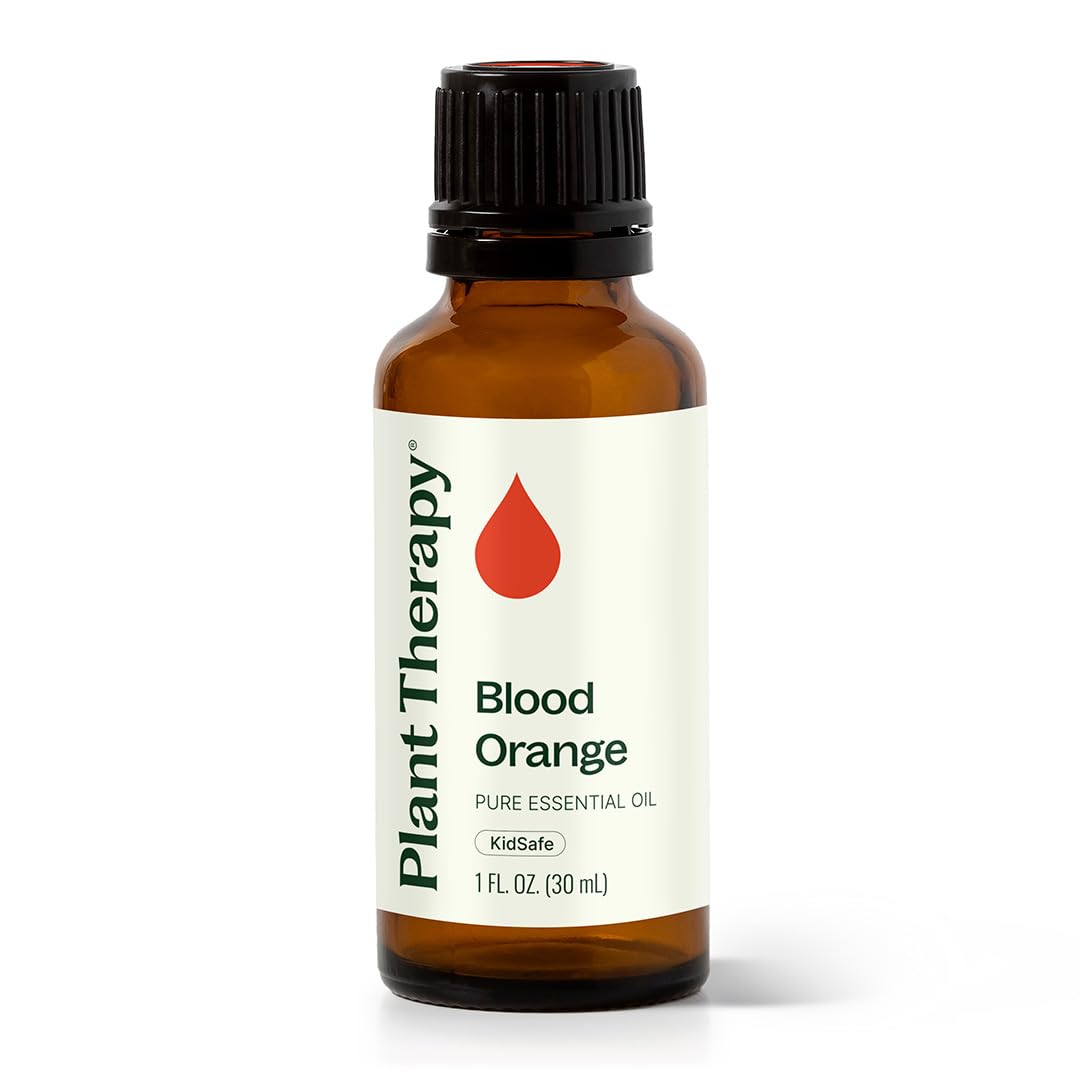 Plant Therapy Blood Orange essential oil bottle ready for use with a refreshing citrus note.