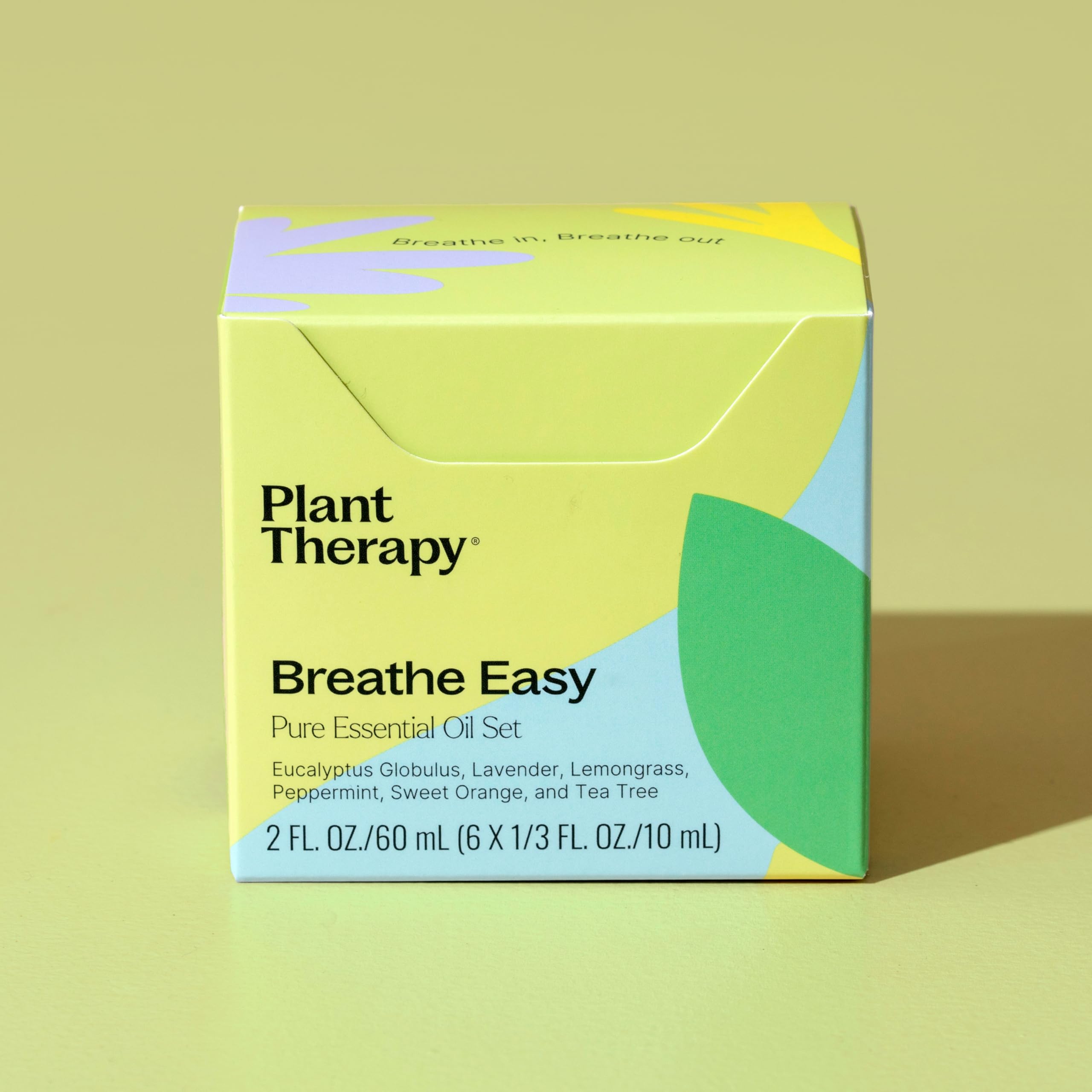 Plant Therapy Breathe Easy diffuser-ready setup image with oils