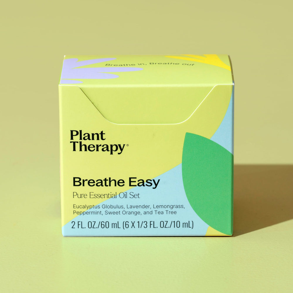 Plant Therapy Breathe Easy diffuser-ready setup image with oils