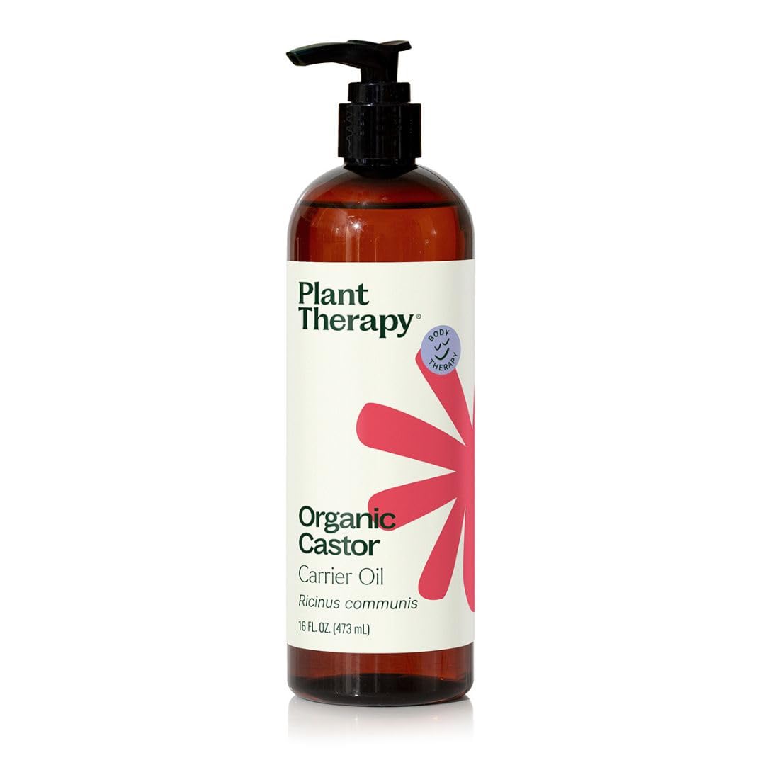 Plant Therapy Organic Castor Oil bottle ready for skin and hair care routines.