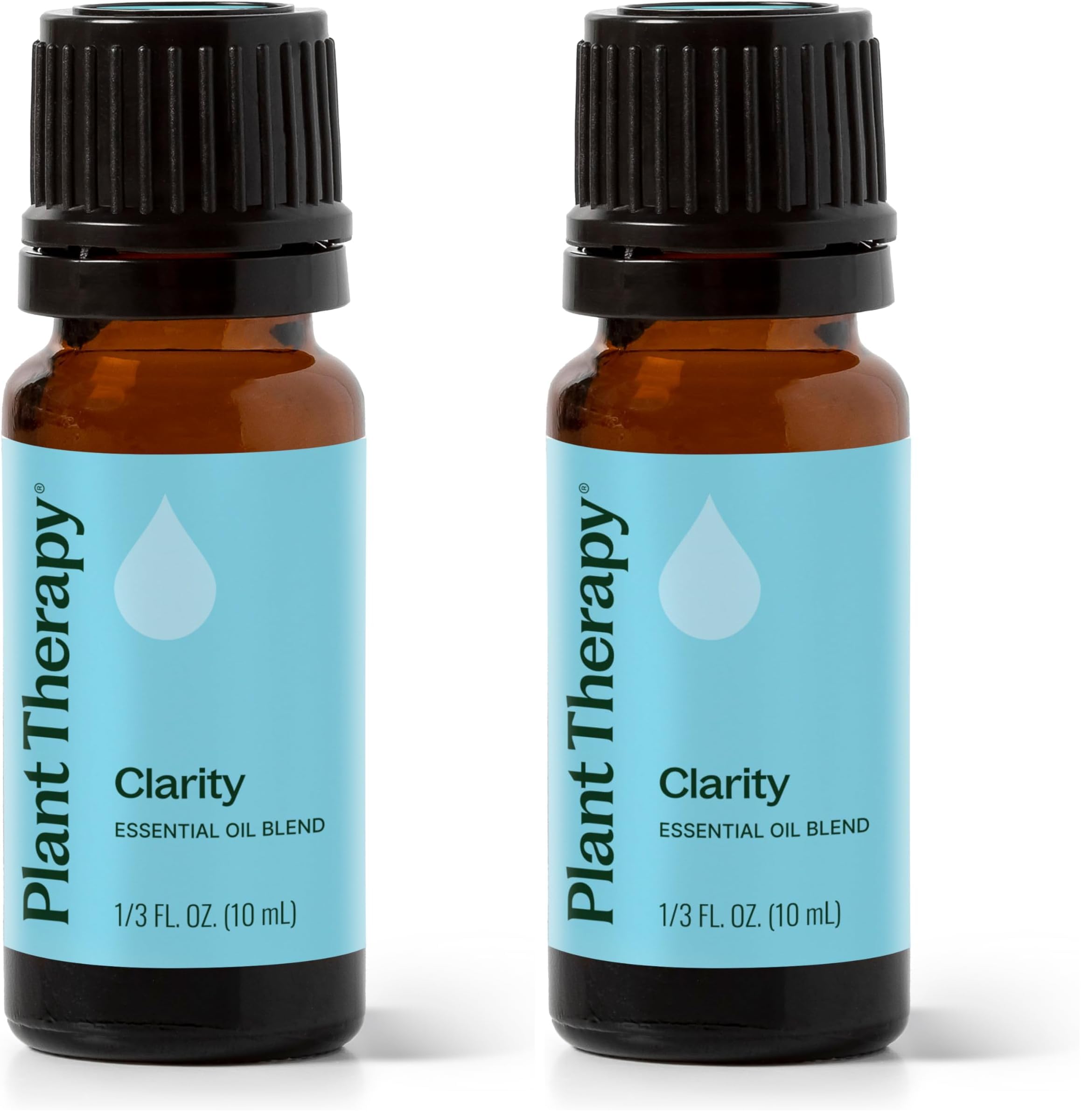 Plant Therapy Clarity bottle closeup, showcasing undiluted blend for focus support.