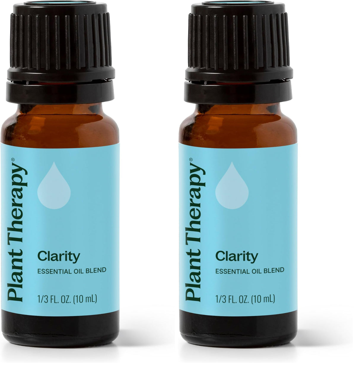 Plant Therapy Clarity bottle closeup, showcasing undiluted blend for focus support.