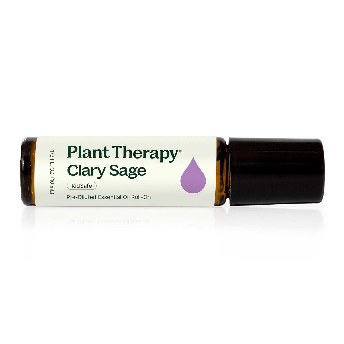 Plant Therapy Clary Sage roll-on bottle showing convenient pre-diluted oil for on-the-go calm