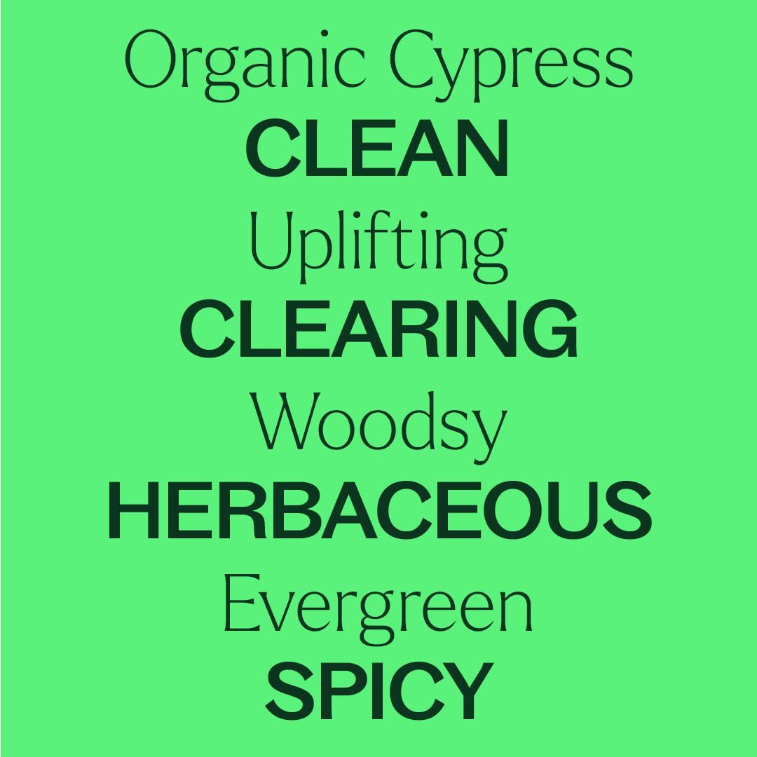 Plant Therapy Cypress leaves highlight natural origin and plant distillation.