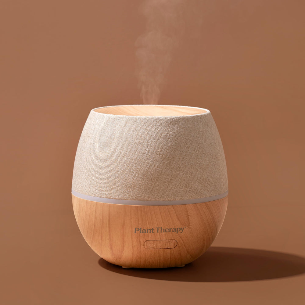 Plant Therapy Drift Linen Diffuser 300 mL reservoir enables long-lasting aroma.