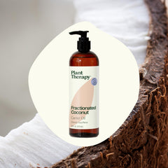 Plant Therapy fractionated coconut oil label emphasizes purity for oil dilutions.
