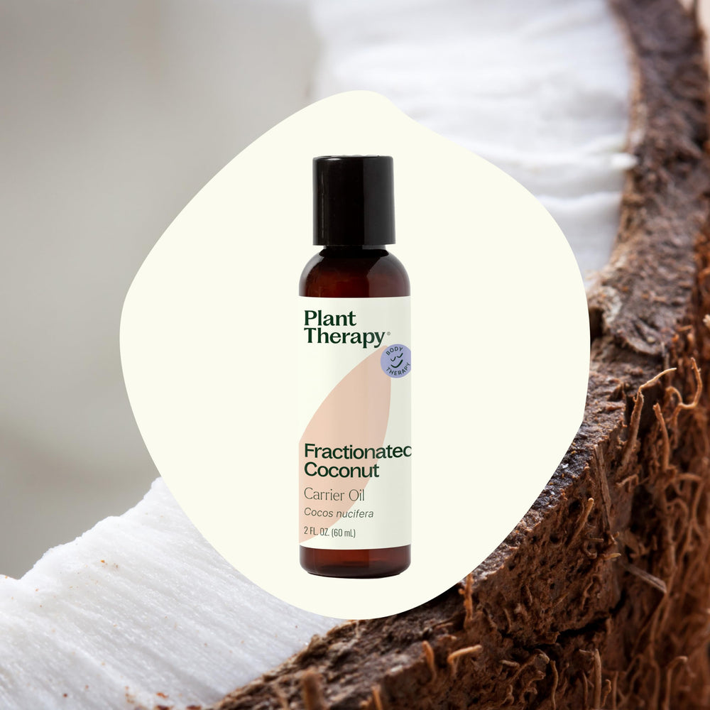 Plant Therapy Fractionated Coconut Oil in liquid form for quick skin absorption.